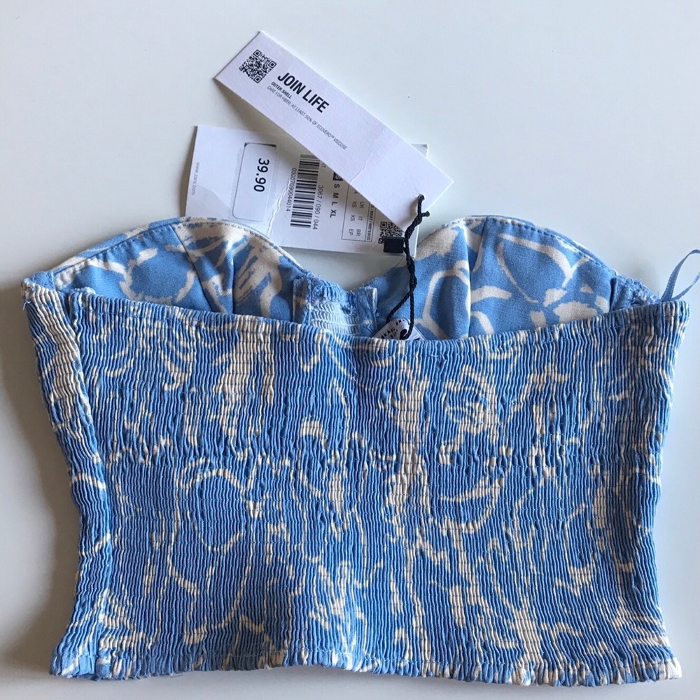 Zara sz XS BLUE strapless SMICKED floral corset crop top NWT - Picture 5 of 7